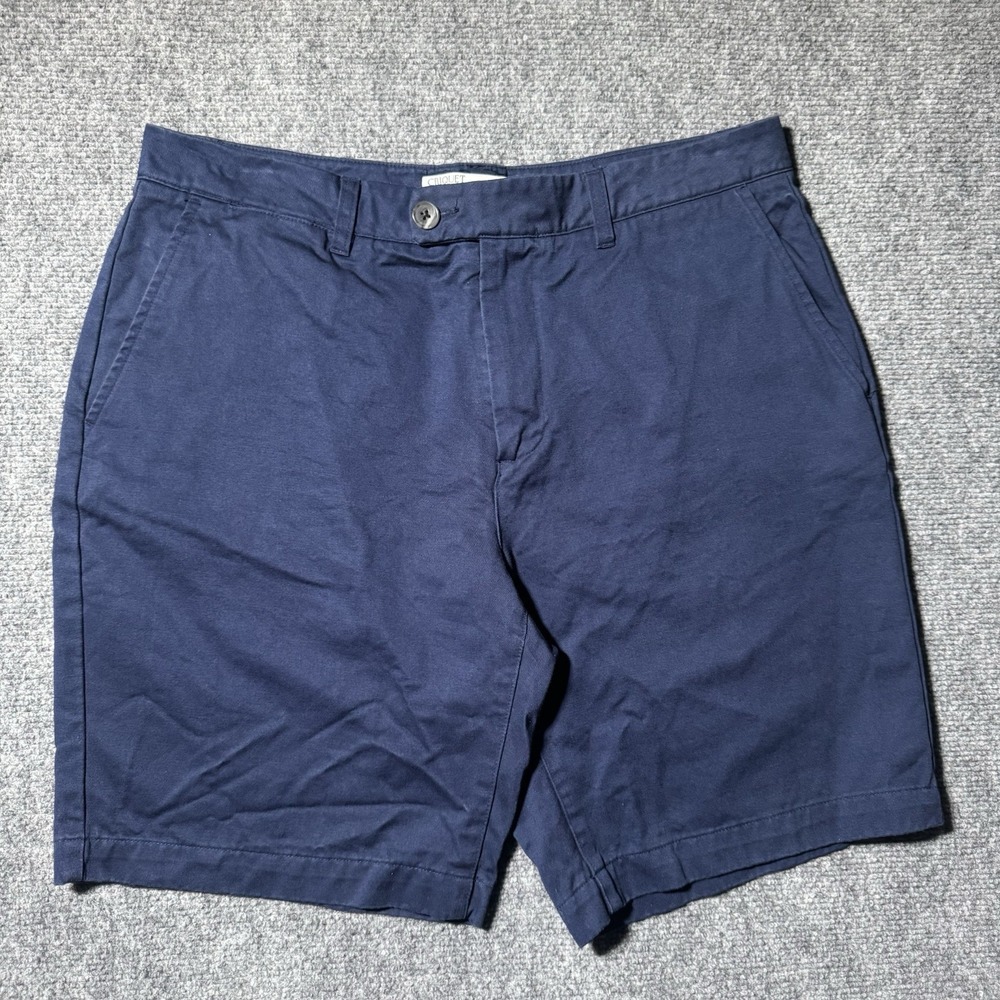 Criquet Chino Shorts Men 34 Navy Blue Anytime Flat Front Cotton Preppy Golf 8"